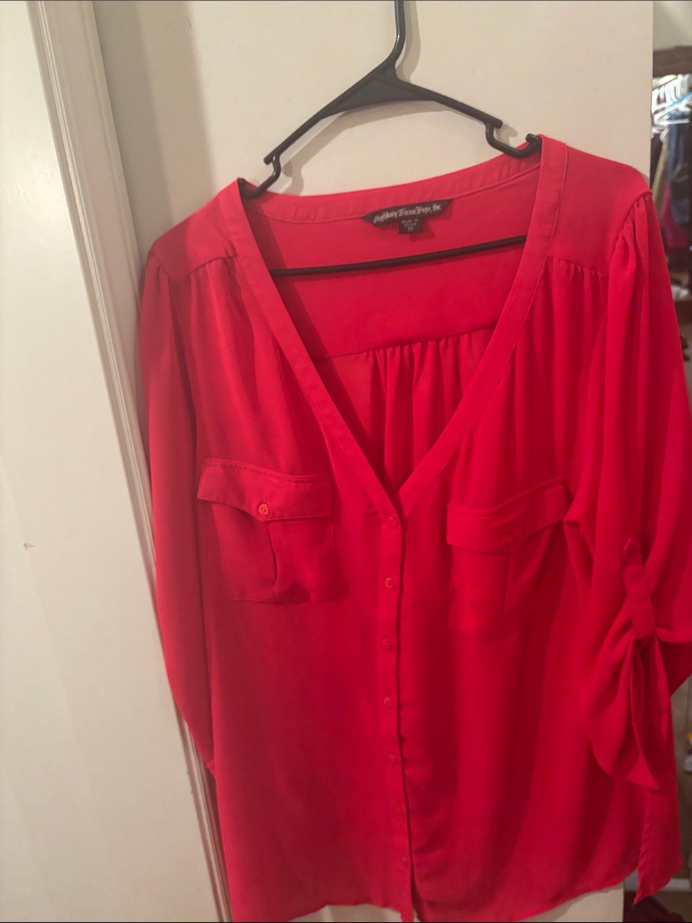 Bright Red Women's Button-Front Blouse - 1x - tunic top